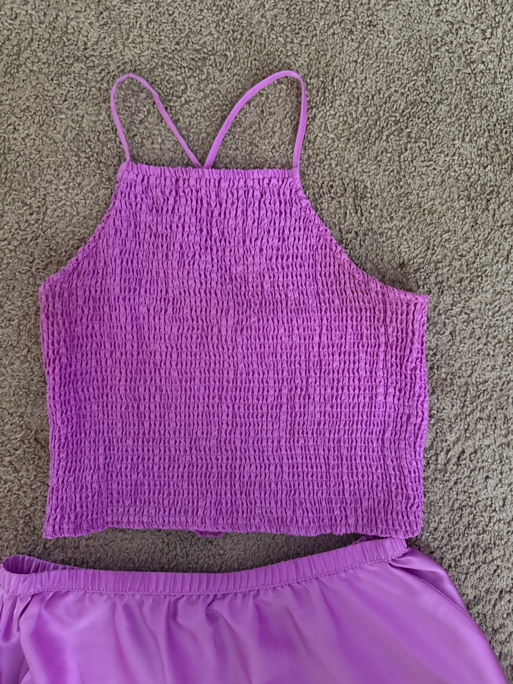 Lilac Two-Piece Matching Set | Smocked Halter Crop Top and Flowy Midi-Skirt - Picture 2 of 5